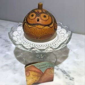 Lucuma Design Carved Gourd Art / Hand Carved Owl